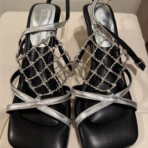 Macy's Silver Crystal-Net Strappy Heels